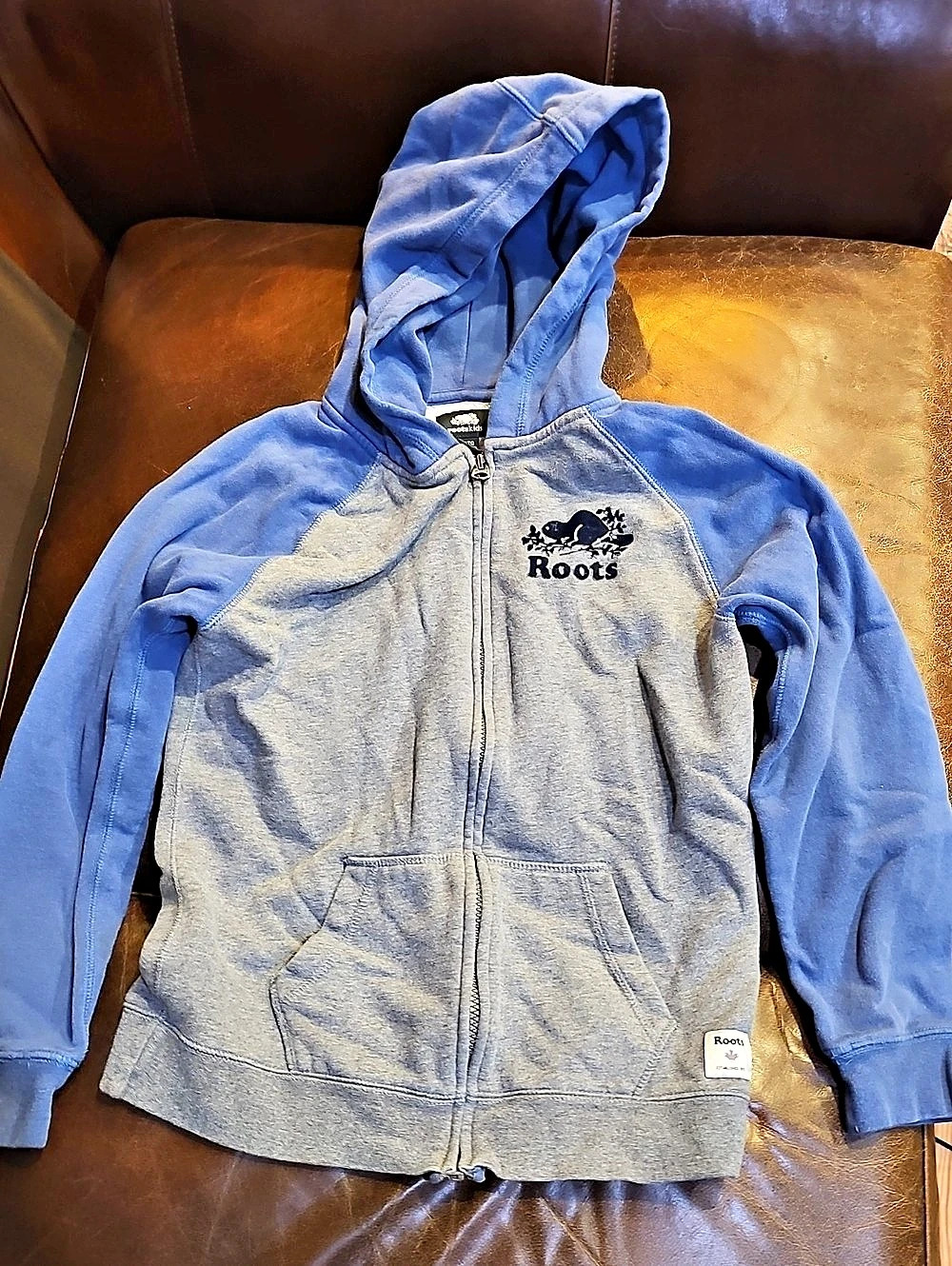 Roots Kids Zip Hoodie Blue & Gray Boys XL